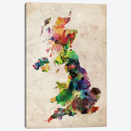 United Kingdom Watercolor Map Canvas Print #8929} by Michael Tompsett Art Print