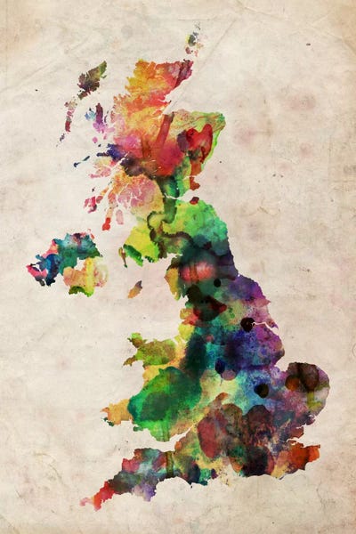 Abstract Watercolors: United Kingdom Watercolor Map by Michael Tompsett
