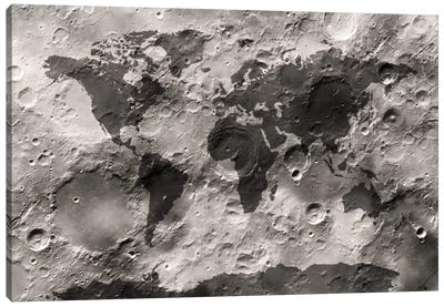 World Map on The Moon's Surface Canvas Art Print - 3-Piece Map Art