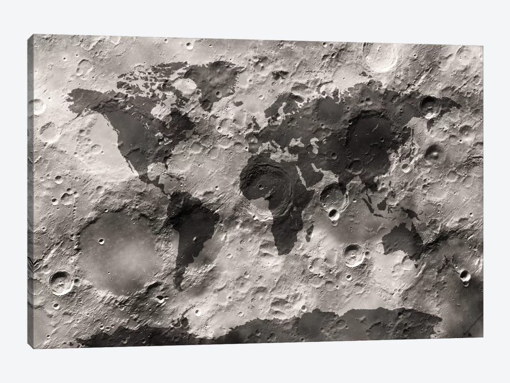 World Map on The Moon's Surface by Michael Tompsett 1-piece Canvas Wall Art