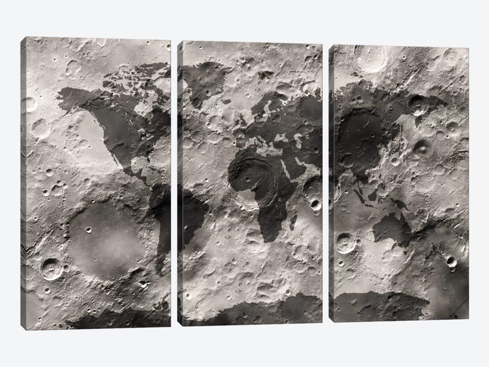 World Map on The Moon's Surface by Michael Tompsett 3-piece Canvas Wall Art