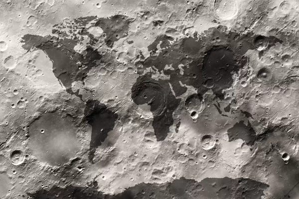 Michael Tompsett: World Map on The Moon's Surface by Michael Tompsett