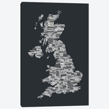 Great Britain UK City Text Map (Gray) Canvas Print #8934} by Michael Tompsett Art Print