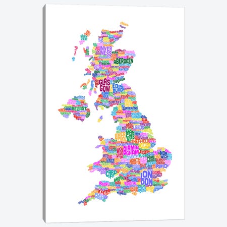 Great Britain UK City Text Map (White) Canvas Print #8935} by Michael Tompsett Canvas Art Print