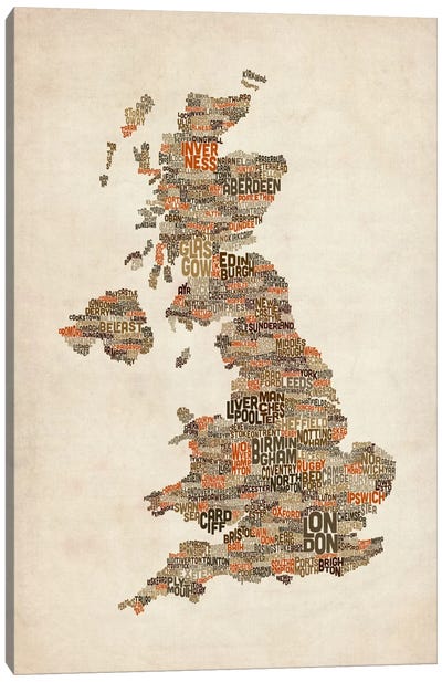 Great Britain UK City Text Map II Canvas Art Print - Country Maps