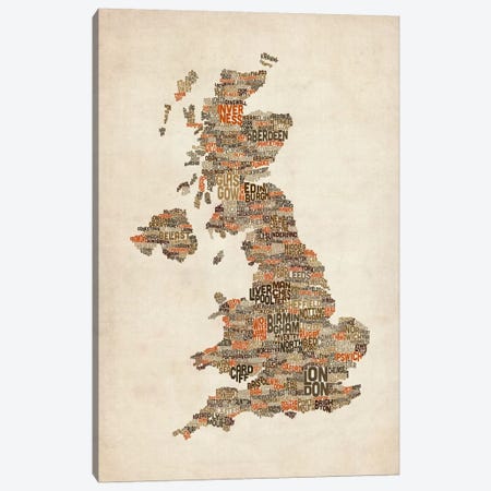 Great Britain UK City Text Map II Canvas Print #8936} by Michael Tompsett Canvas Print