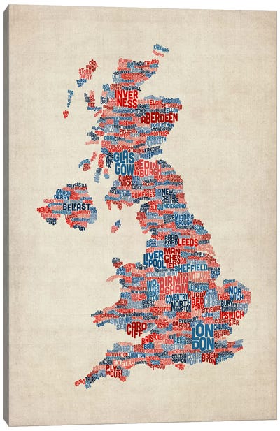 Great Britain UK City Text Map III Canvas Art Print - Country Maps