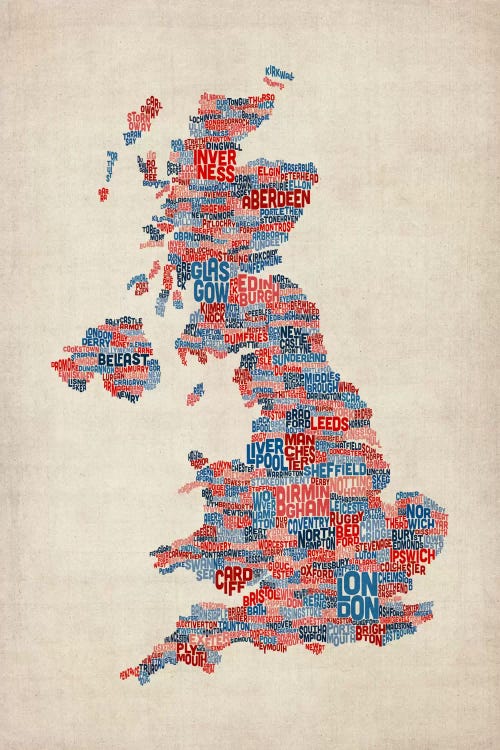 Great Britain UK City Text Map III