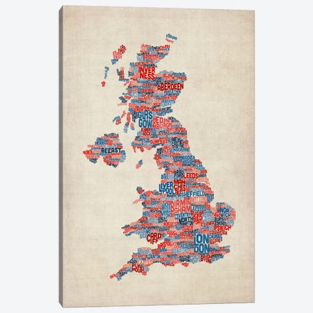 Great Britain UK City Text Map III Canvas Print #8937} by Michael Tompsett Canvas Print
