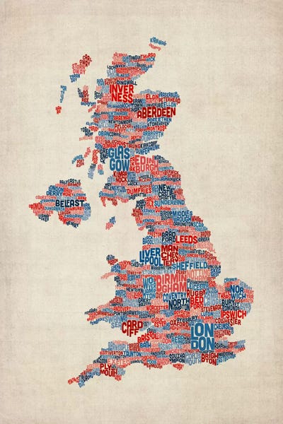 Abstract: Text Map On White Great Britain UK City by Michael Tompsett