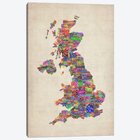 Great Britain UK City Text Map IV Canvas Print #8938} by Michael Tompsett Canvas Wall Art