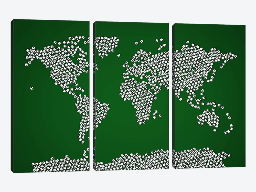 Football Soccer Balls World Map by Michael Tompsett 3-piece Canvas Print