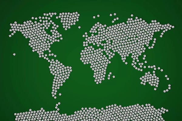 Kids Educational Art: Football Soccer Balls World Map by Michael Tompsett