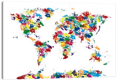 World Map Paint Drops Canvas Art Print - Maps & Geography