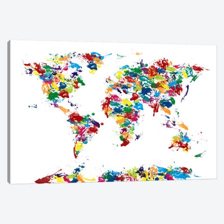 World Map Paint Drops Canvas Print #8941} by Michael Tompsett Canvas Art Print