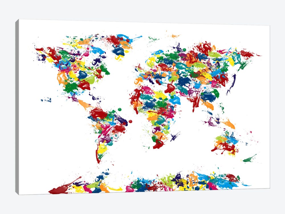 World Map Paint Drops by Michael Tompsett 1-piece Canvas Wall Art