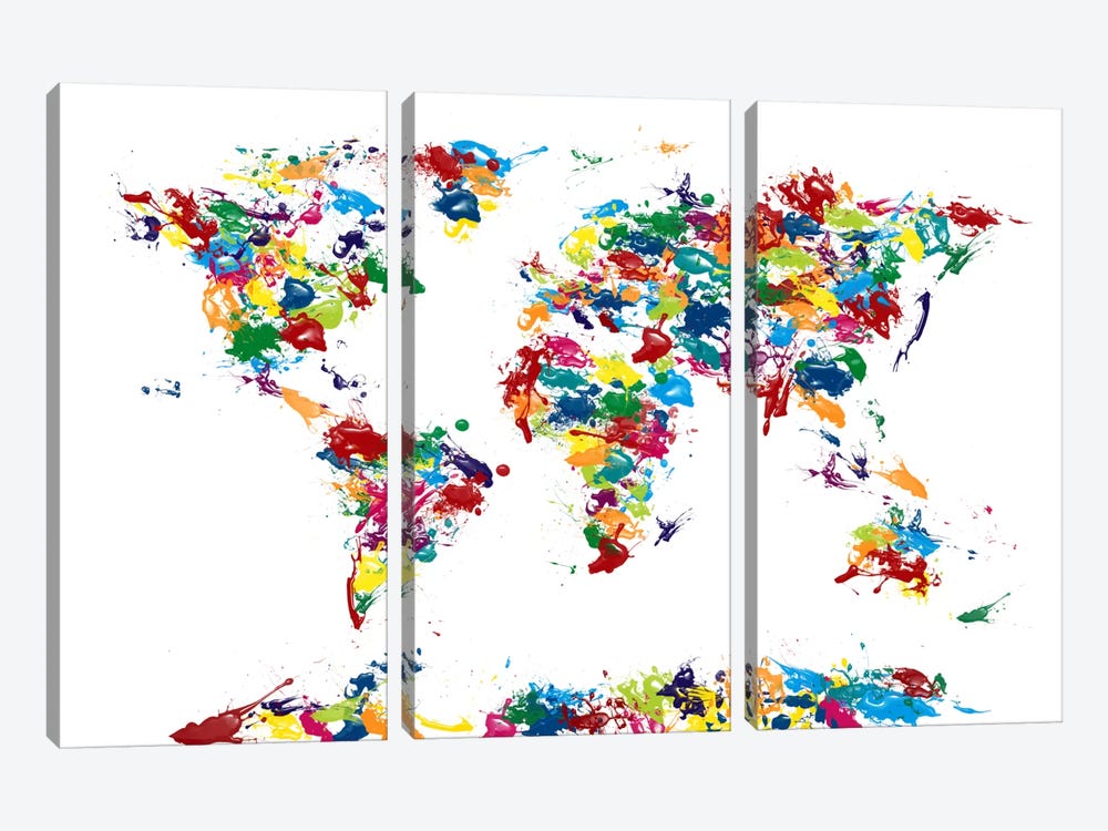 World Map Paint Drops by Michael Tompsett 3-piece Canvas Wall Art
