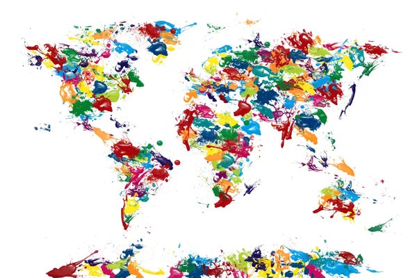 Kids Map Art: World Map Paint Drops by Michael Tompsett