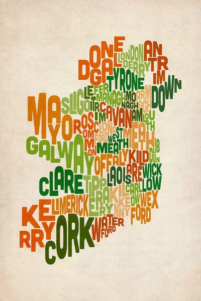 Text Map of Ireland VI by Michael Tompsett canvas print