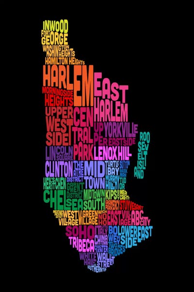 New York Typographic Map by Michael Tompsett multi panel art