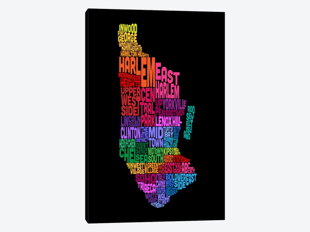New York Typographic Map 1-piece Canvas Wall Art