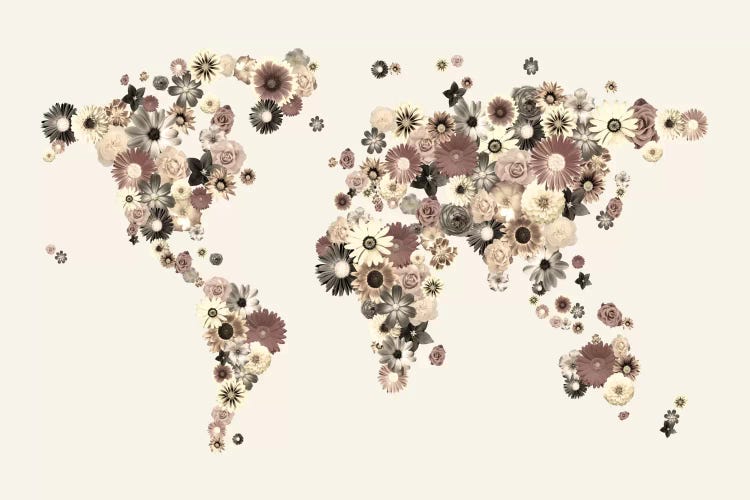 Flower World Map (Sepia)