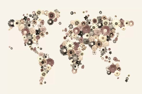 Kids Map Art: Flower World Map (Sepia) by Michael Tompsett