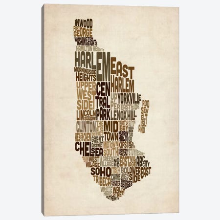 New York Typographic Map III Canvas Print #8948} by Michael Tompsett Canvas Print