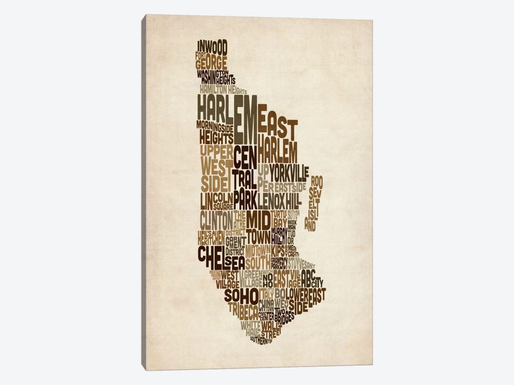 New York Typographic Map III 1-piece Canvas Print