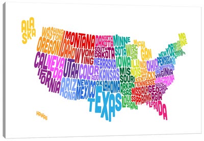 USA (States) Typographic Map Canvas Art Print - Flag Art