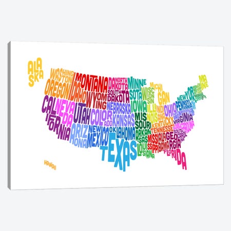 USA (States) Typographic Map Canvas Print #8949} by Michael Tompsett Canvas Print