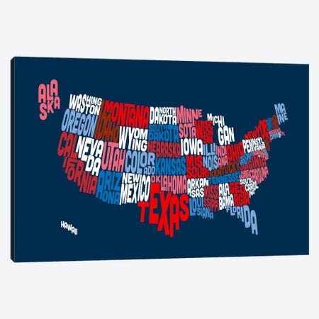 USA (States) Typographic Map II Canvas Print #8950} by Michael Tompsett Canvas Art