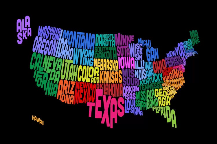 USA (States) Typographic Map III