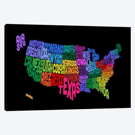 USA (States) Typographic Map III Canvas Print #8951} by Michael Tompsett Canvas Wall Art