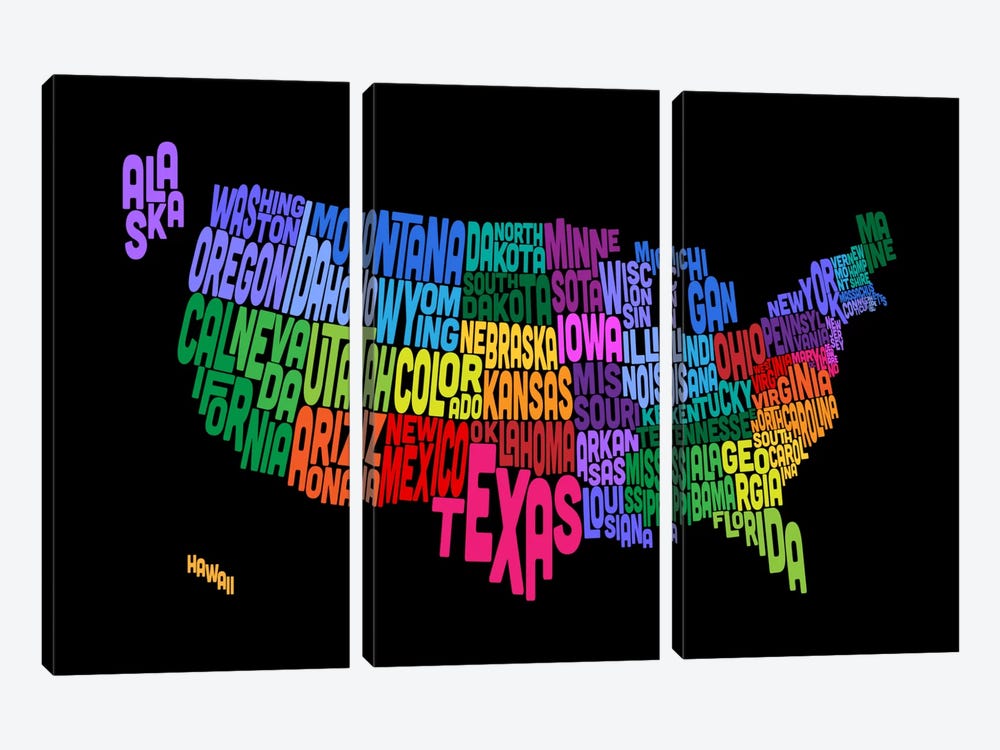 USA (States) Typographic Map III by Michael Tompsett 3-piece Art Print