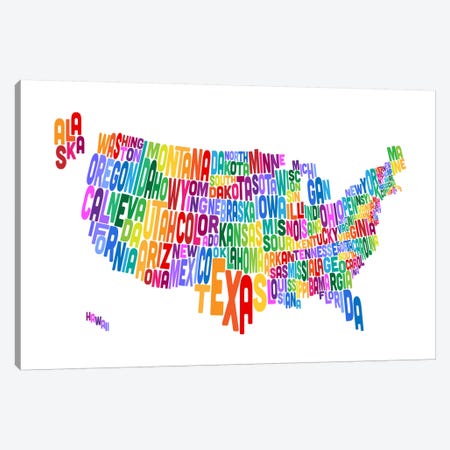 USA (States) Typographic Map IV Canvas Print #8952} by Michael Tompsett Canvas Artwork