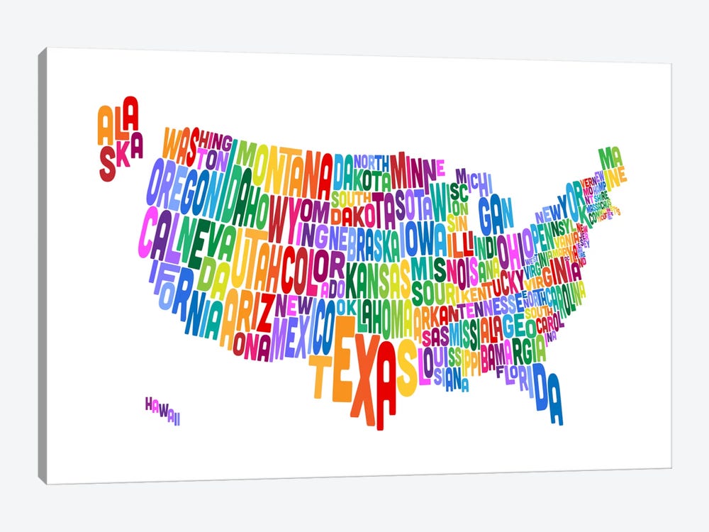 USA (States) Typographic Map IV by Michael Tompsett 1-piece Canvas Art