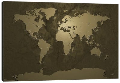 World (Cities) Map V Canvas Art Print - 3-Piece Map Art