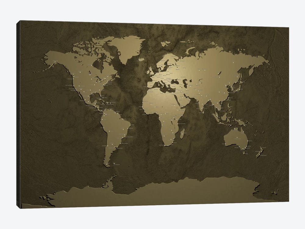 World (Cities) Map V by Michael Tompsett 1-piece Canvas Wall Art