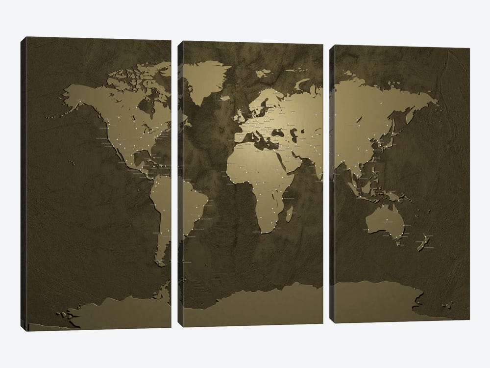 World (Cities) Map V by Michael Tompsett 3-piece Canvas Art
