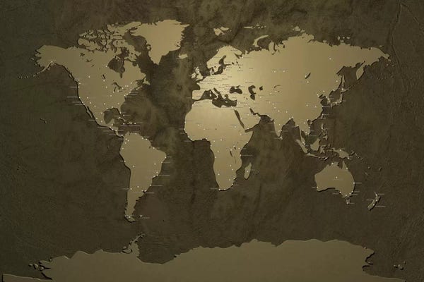 Maps: World (Cities) Map V by Michael Tompsett