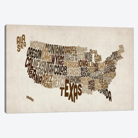USA (States) Typographic Map V Canvas Print #8955} by Michael Tompsett Canvas Print