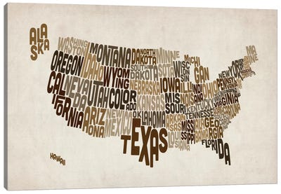 USA (States) Typographic Map V Canvas Art Print - USA Maps