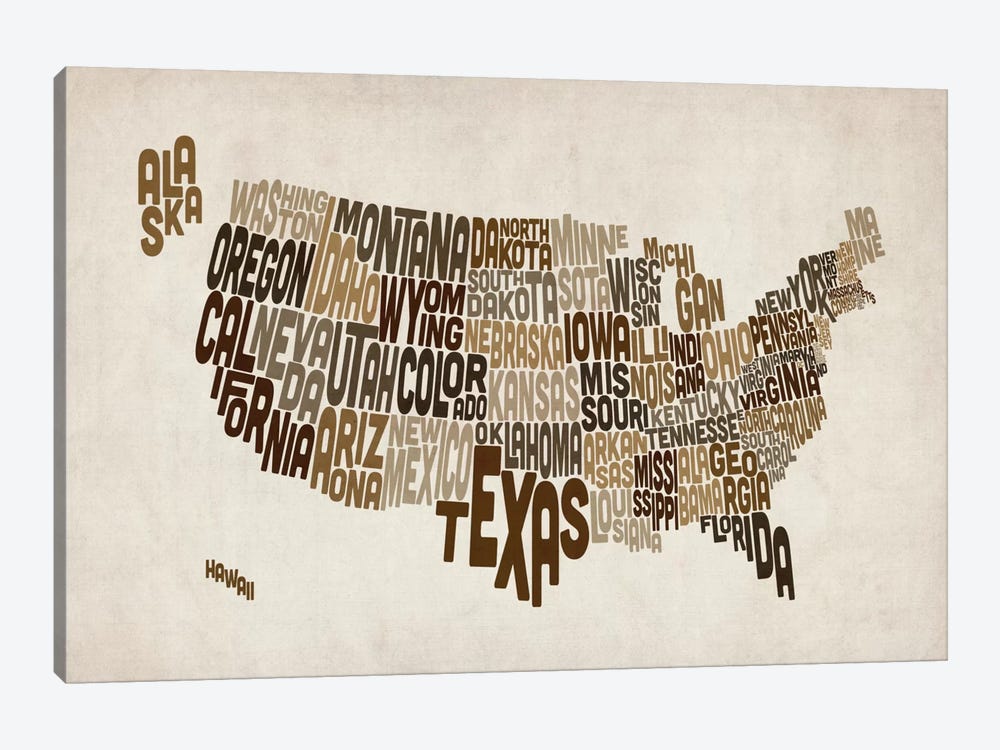 USA (States) Typographic Map V by Michael Tompsett 1-piece Art Print