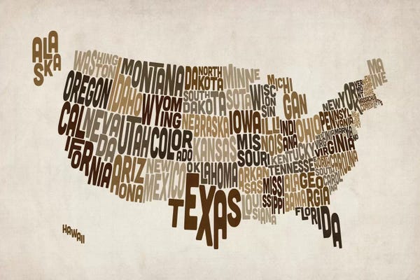 U.S. State Flags: USA (States) Typographic Map V by Michael Tompsett