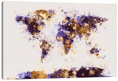 Paint Splashes World Map Canvas Art Print - World Map Art