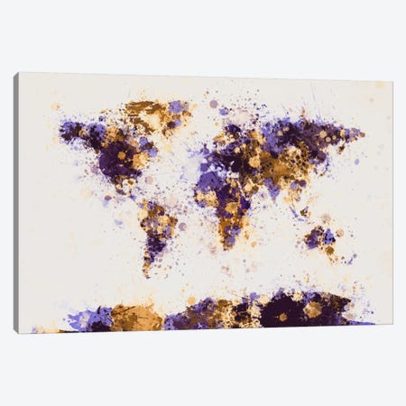 Paint Splashes World Map Canvas Print #8956} by Michael Tompsett Canvas Art Print