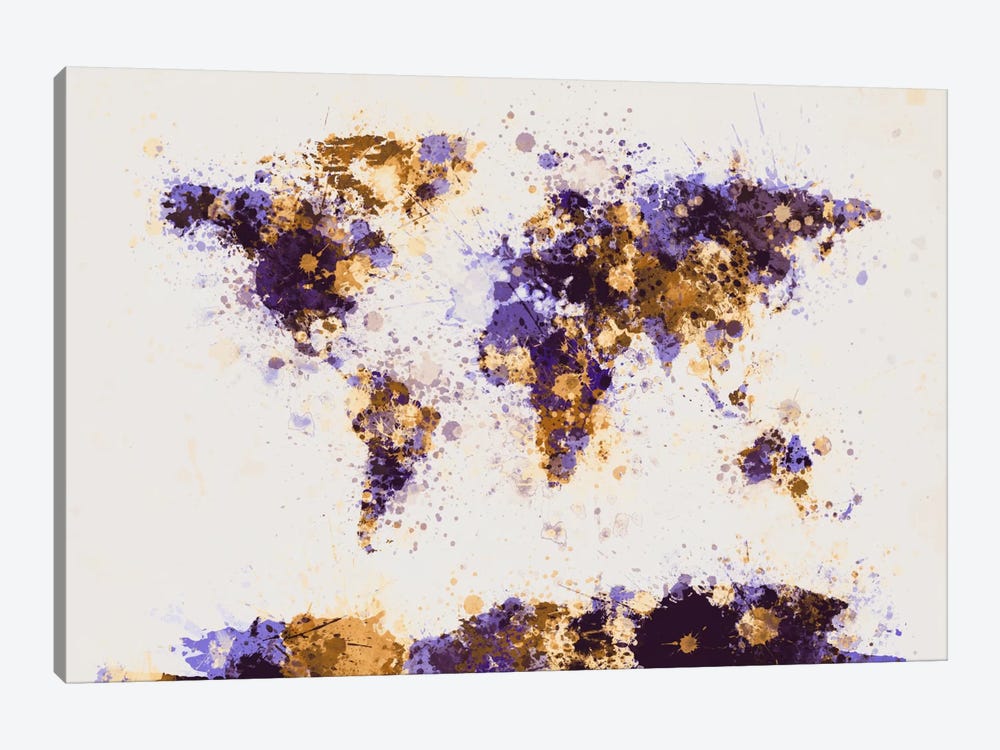 Paint Splashes World Map by Michael Tompsett 1-piece Canvas Wall Art