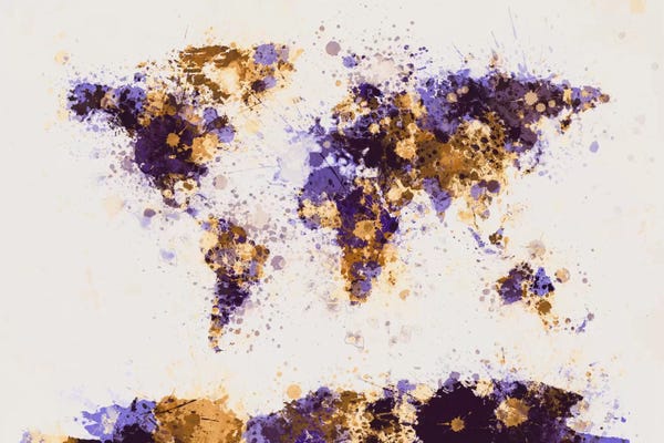 Abstract Watercolors: Paint Splashes World Map by Michael Tompsett