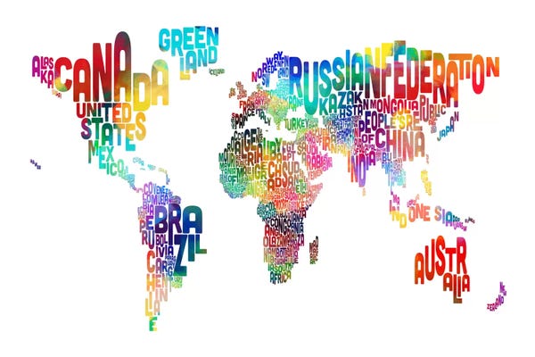 Kids Map Art: World (Countries) Typographic Map by Michael Tompsett